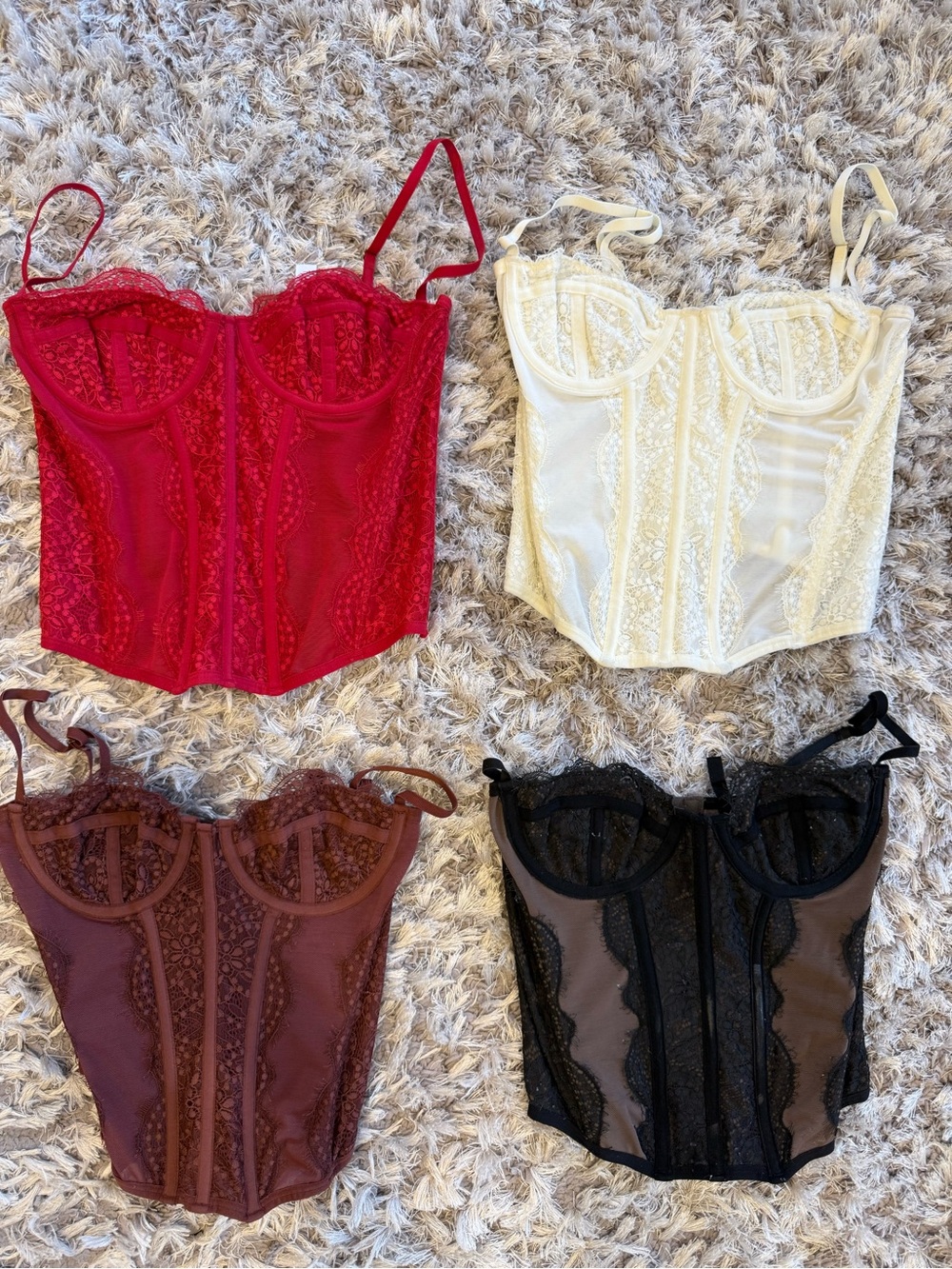 Urban Outfitters Lace Bustier Camisole Set in Red, Ivory, Brown, Black